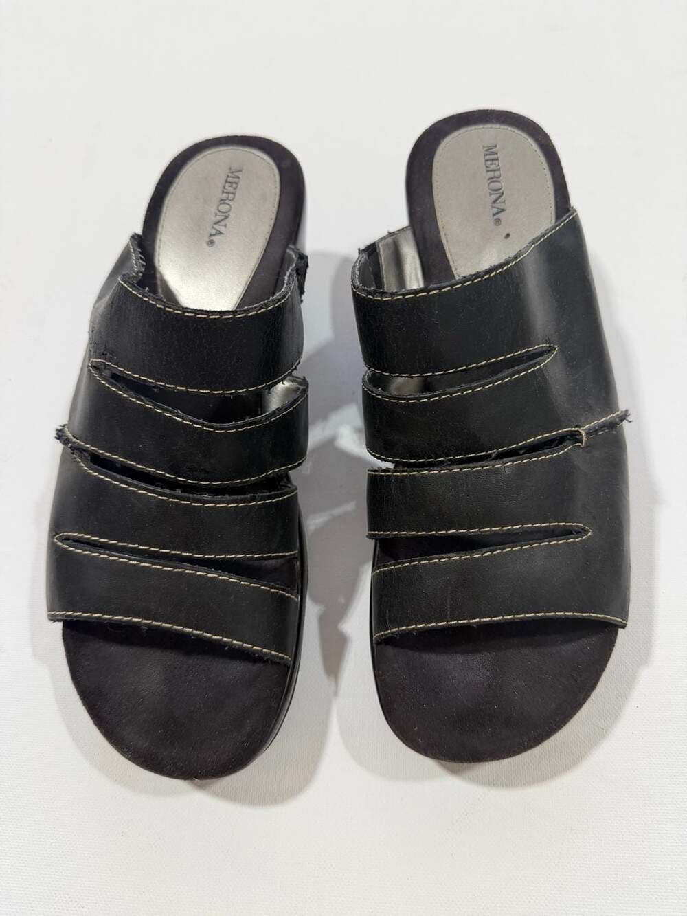Merona Black Leather Slide Sandals Size 9